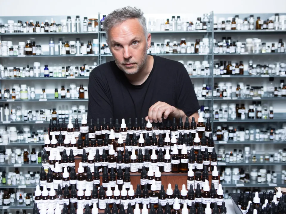 BARUTI founder and perfumer Spyros Drosopoulos in his perfume laboratory